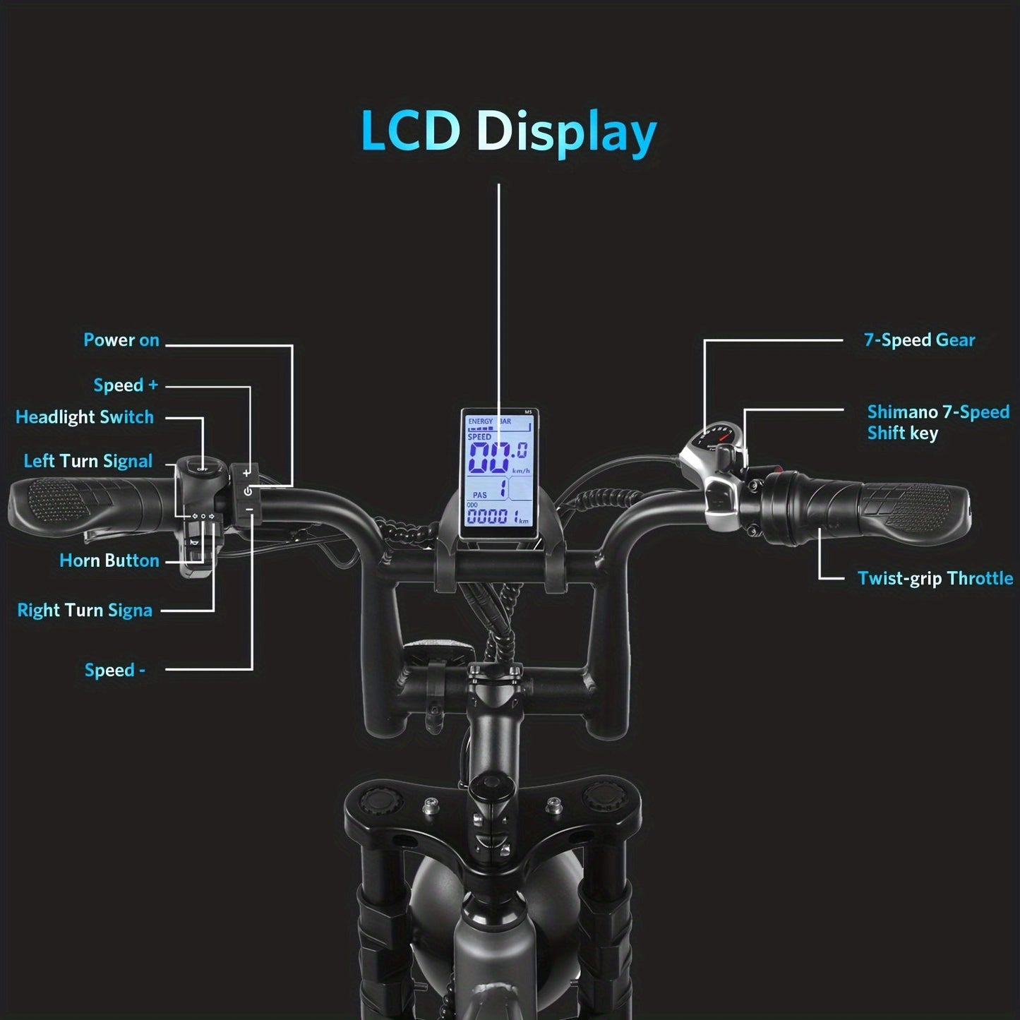 1 - Pedal /Electric Bike - Heavy - Duty All - Terrain 20" Tire Electric Mountain Bike with 740W Motor, 48V 15Ah Removable Battery, 7 - Speed Gear System, Front/Rear Disc Brakes, Global Voltage 100 - 240V, Global Plug Compatibility, All - Walmarkettt.com
