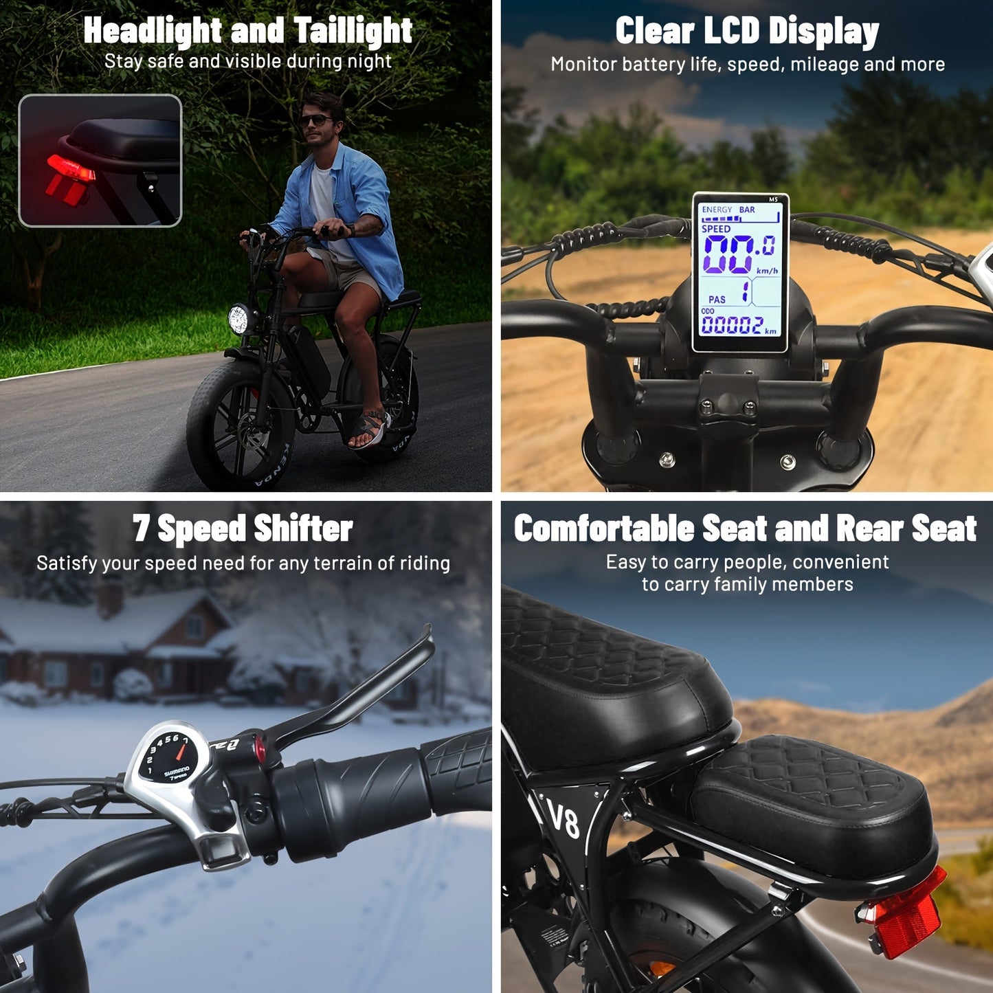 1 - Pedal /Electric Bike - Heavy - Duty All - Terrain 20" Tire Electric Mountain Bike with 740W Motor, 48V 15Ah Removable Battery, 7 - Speed Gear System, Front/Rear Disc Brakes, Global Voltage 100 - 240V, Global Plug Compatibility, All - Walmarkettt.com