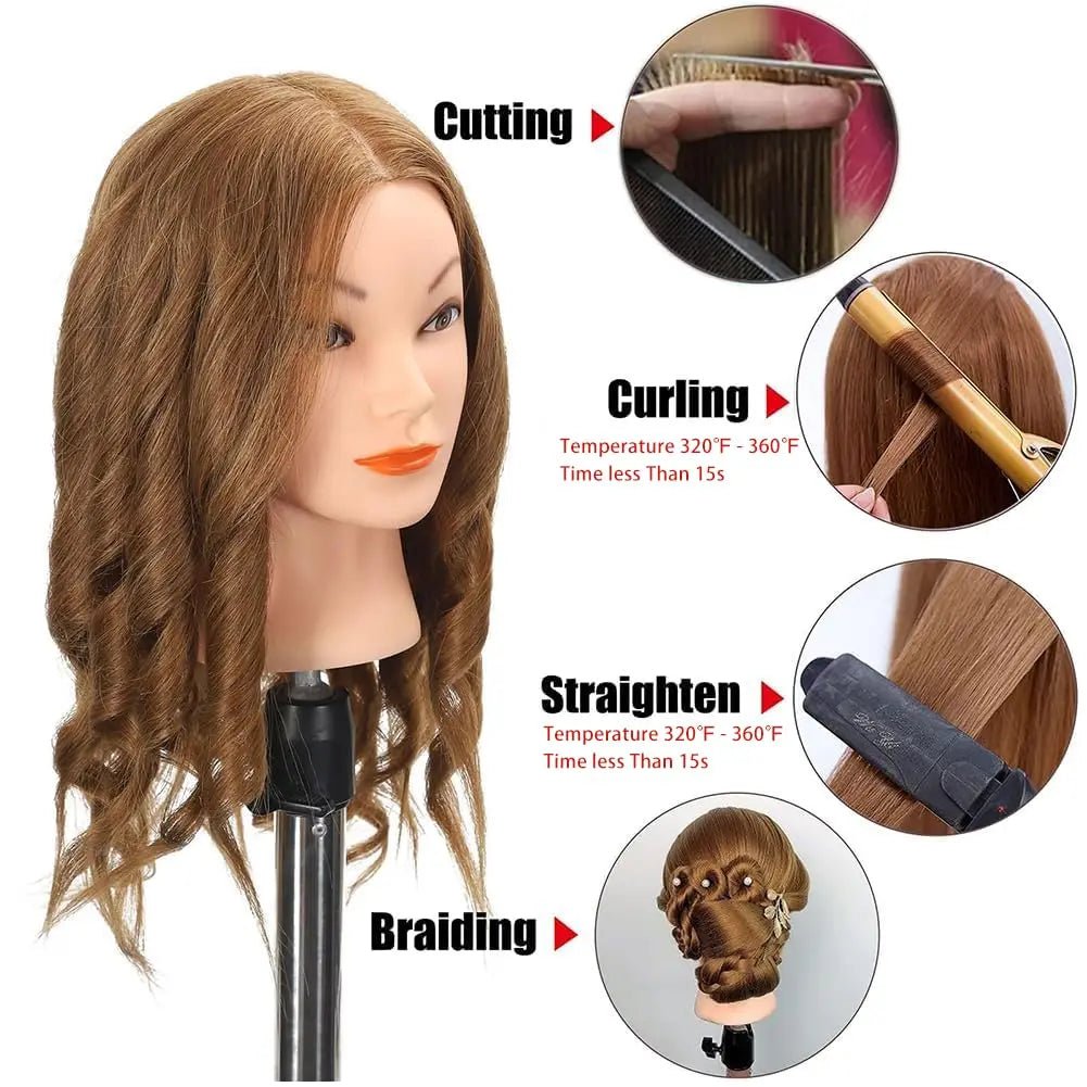 100% Human Hair Mannequin Head for Cosmetology Styling Training Practice Can Be Curled Straighten Professional Mannequin Head - Walmarkettt.com