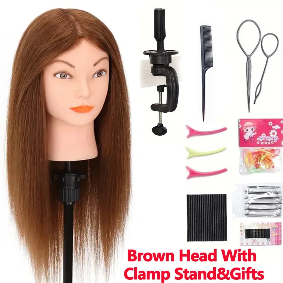 100% Human Hair Mannequin Head for Cosmetology Styling Training Practice Can Be Curled Straighten Professional Mannequin Head - Walmarkettt.com