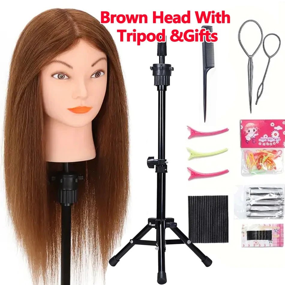 100% Human Hair Mannequin Head for Cosmetology Styling Training Practice Can Be Curled Straighten Professional Mannequin Head - Walmarkettt.com
