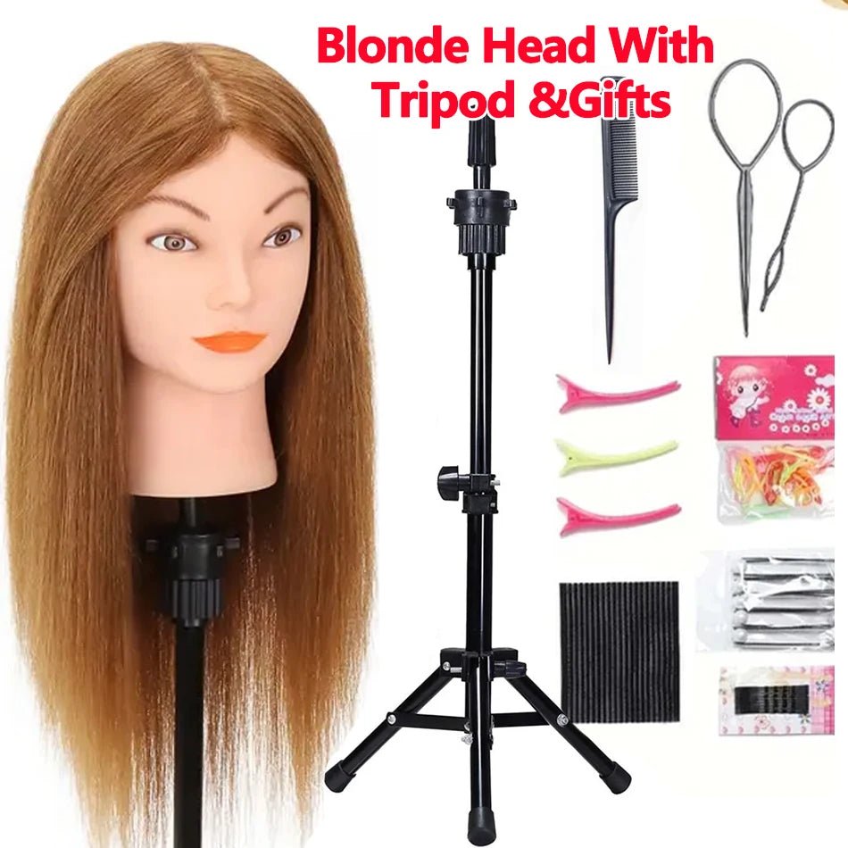 100% Human Hair Mannequin Head for Cosmetology Styling Training Practice Can Be Curled Straighten Professional Mannequin Head - Walmarkettt.com