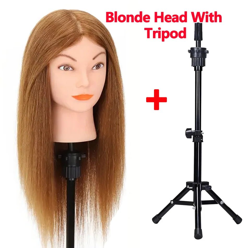 100% Human Hair Mannequin Head for Cosmetology Styling Training Practice Can Be Curled Straighten Professional Mannequin Head - Walmarkettt.com