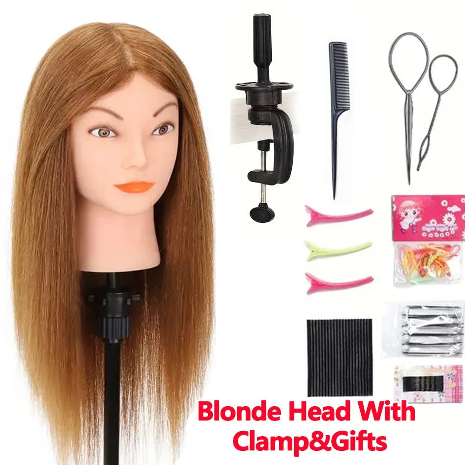 100% Human Hair Mannequin Head for Cosmetology Styling Training Practice Can Be Curled Straighten Professional Mannequin Head - Walmarkettt.com