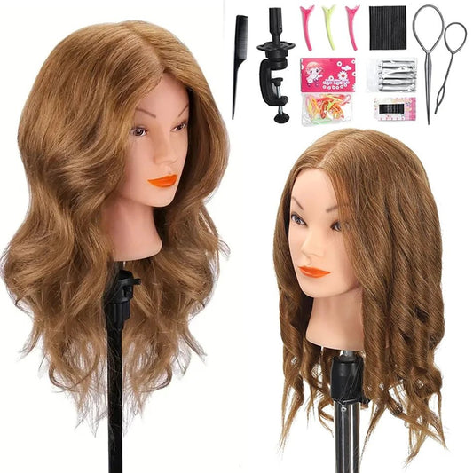 100% Human Hair Mannequin Head for Cosmetology Styling Training Practice Can Be Curled Straighten Professional Mannequin Head - Walmarkettt.com