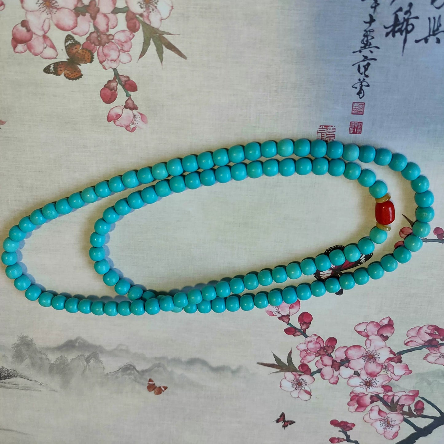 108 PCs Rosary Bracelet Cinnabar Turquoise - Walmarkettt.com
