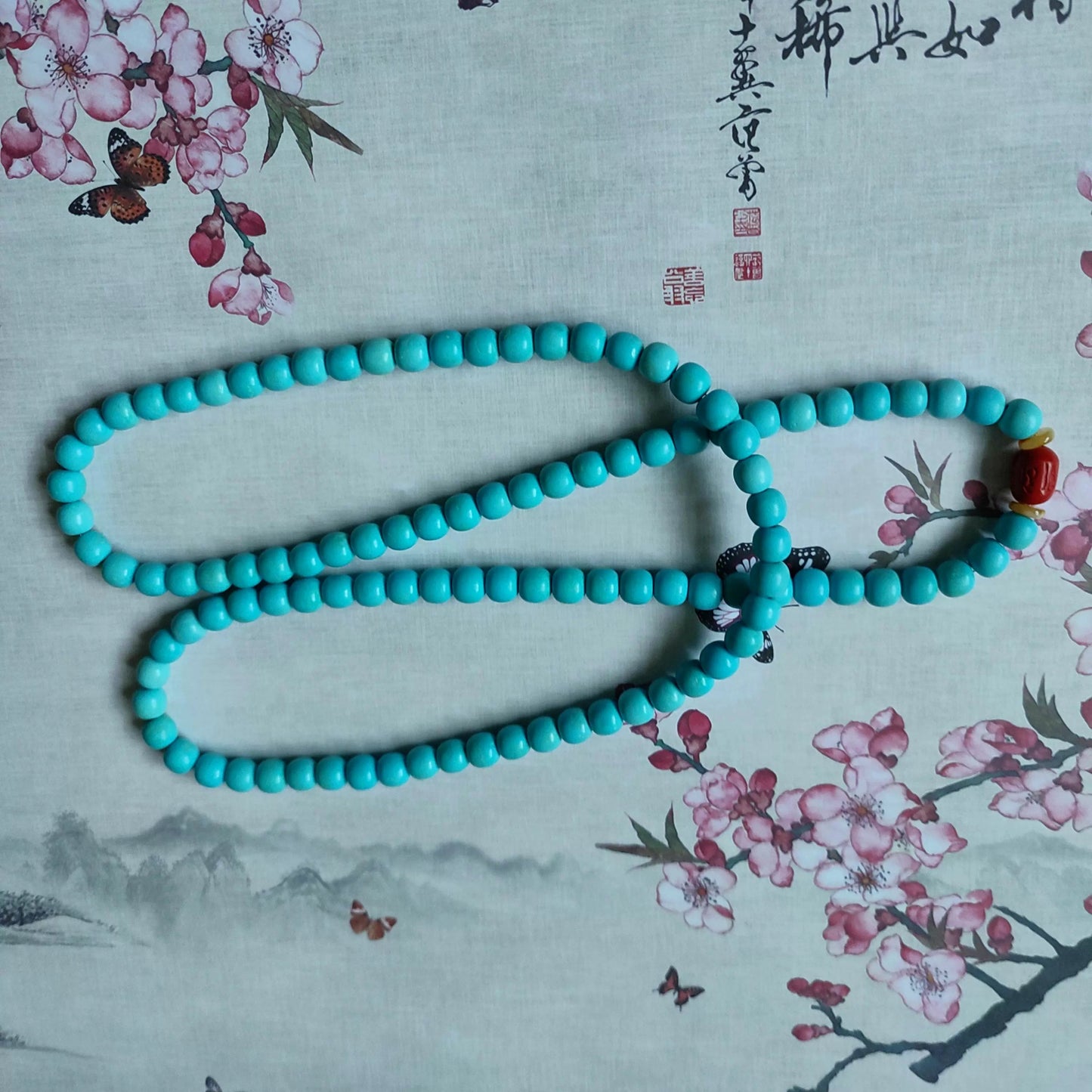 108 PCs Rosary Bracelet Cinnabar Turquoise - Walmarkettt.com