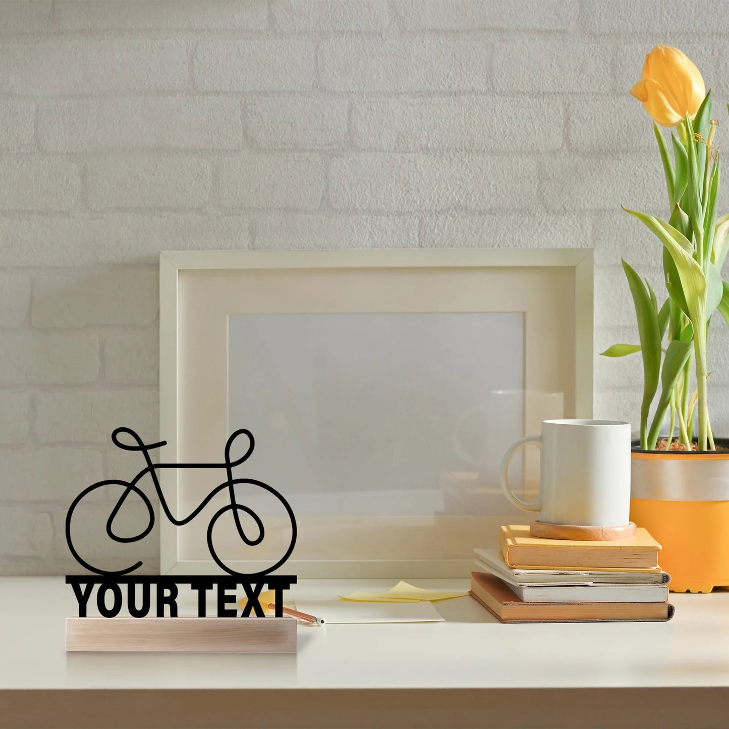 1pc Simple bicycle bike Customized Name Iron Statue With Wood Base Iron Ornament Tin Sculpture Art Crafts With Wood Base - Walmarkettt.com