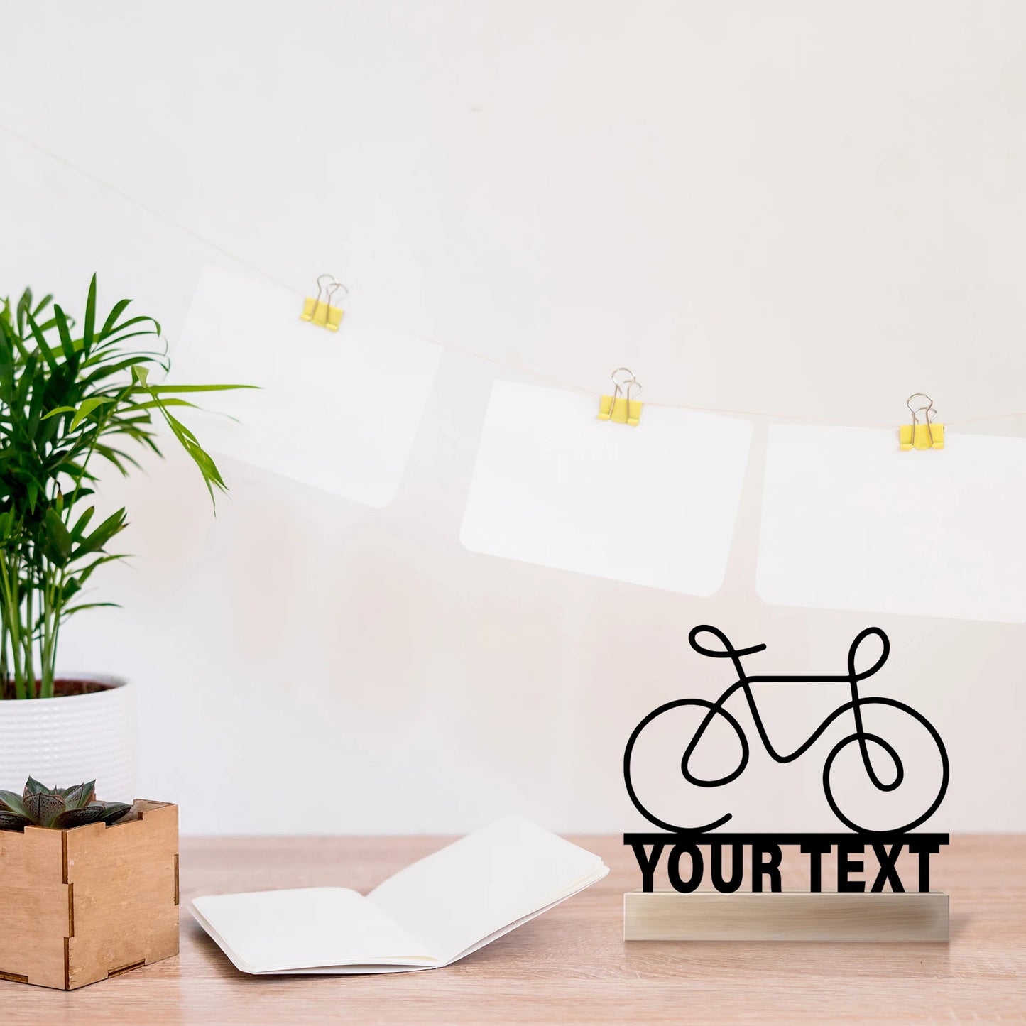 1pc Simple bicycle bike Customized Name Iron Statue With Wood Base Iron Ornament Tin Sculpture Art Crafts With Wood Base - Walmarkettt.com