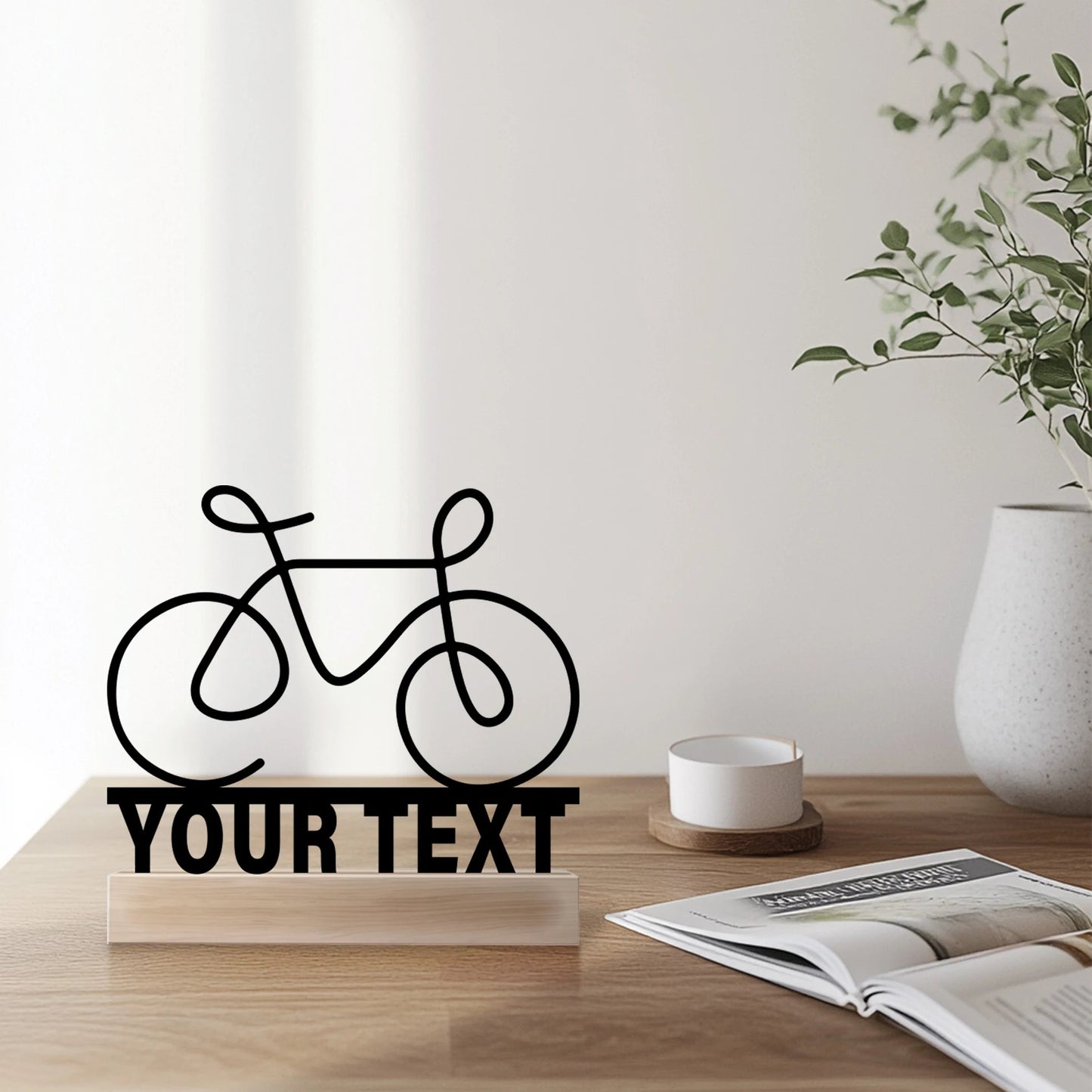 1pc Simple bicycle bike Customized Name Iron Statue With Wood Base Iron Ornament Tin Sculpture Art Crafts With Wood Base - Walmarkettt.com