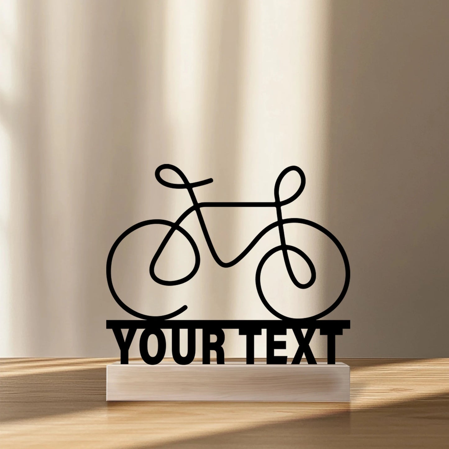 1pc Simple bicycle bike Customized Name Iron Statue With Wood Base Iron Ornament Tin Sculpture Art Crafts With Wood Base - Walmarkettt.com