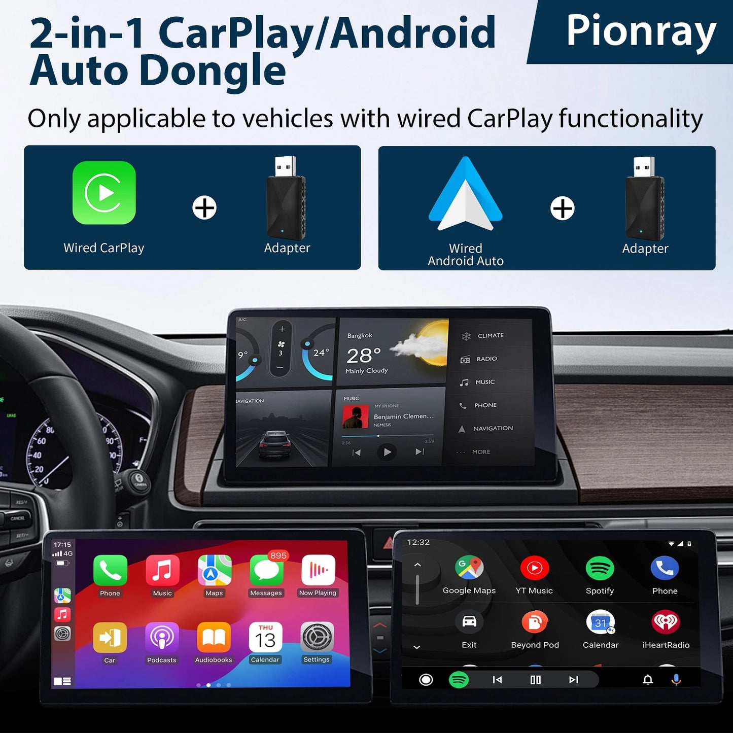 2 IN 1 Wireless Carplay Adapter, Converts Wired to Wireless carplay Adapter for iPhone, Wireless Control Plug & Play Carplay - Walmarkettt.com