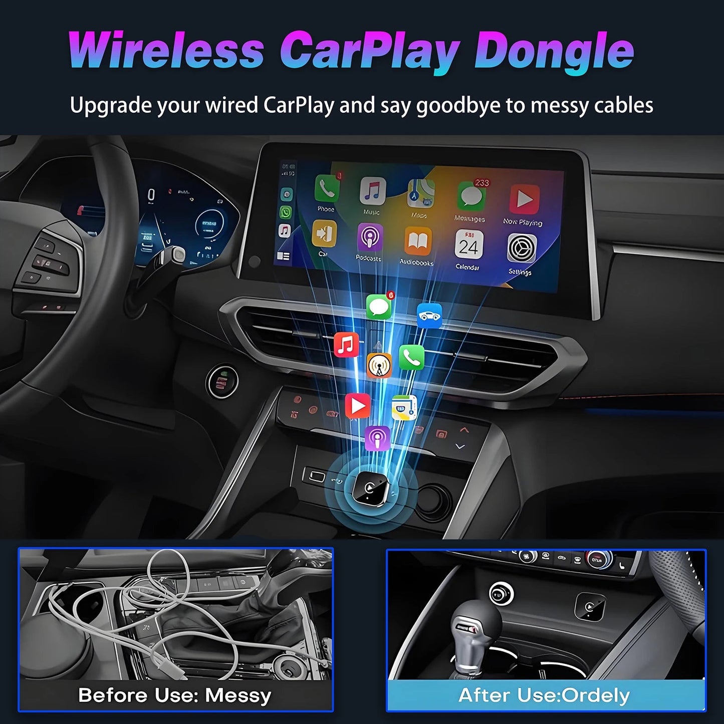 2 IN 1 Wireless Carplay Adapter, Converts Wired to Wireless carplay Adapter for iPhone, Wireless Control Plug & Play Carplay - Walmarkettt.com