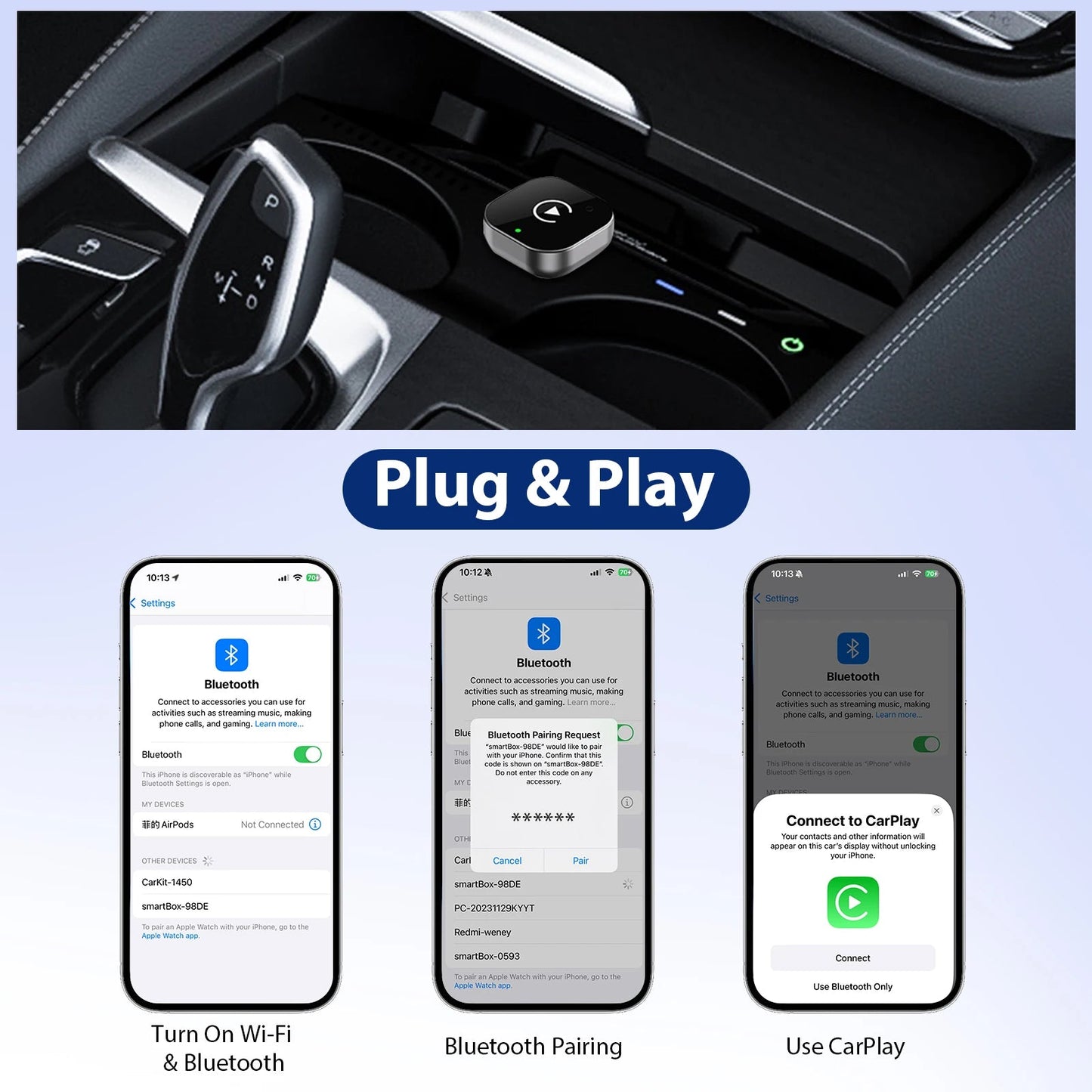 2 IN 1 Wireless Carplay Adapter, Converts Wired to Wireless carplay Adapter for iPhone, Wireless Control Plug & Play Carplay - Walmarkettt.com