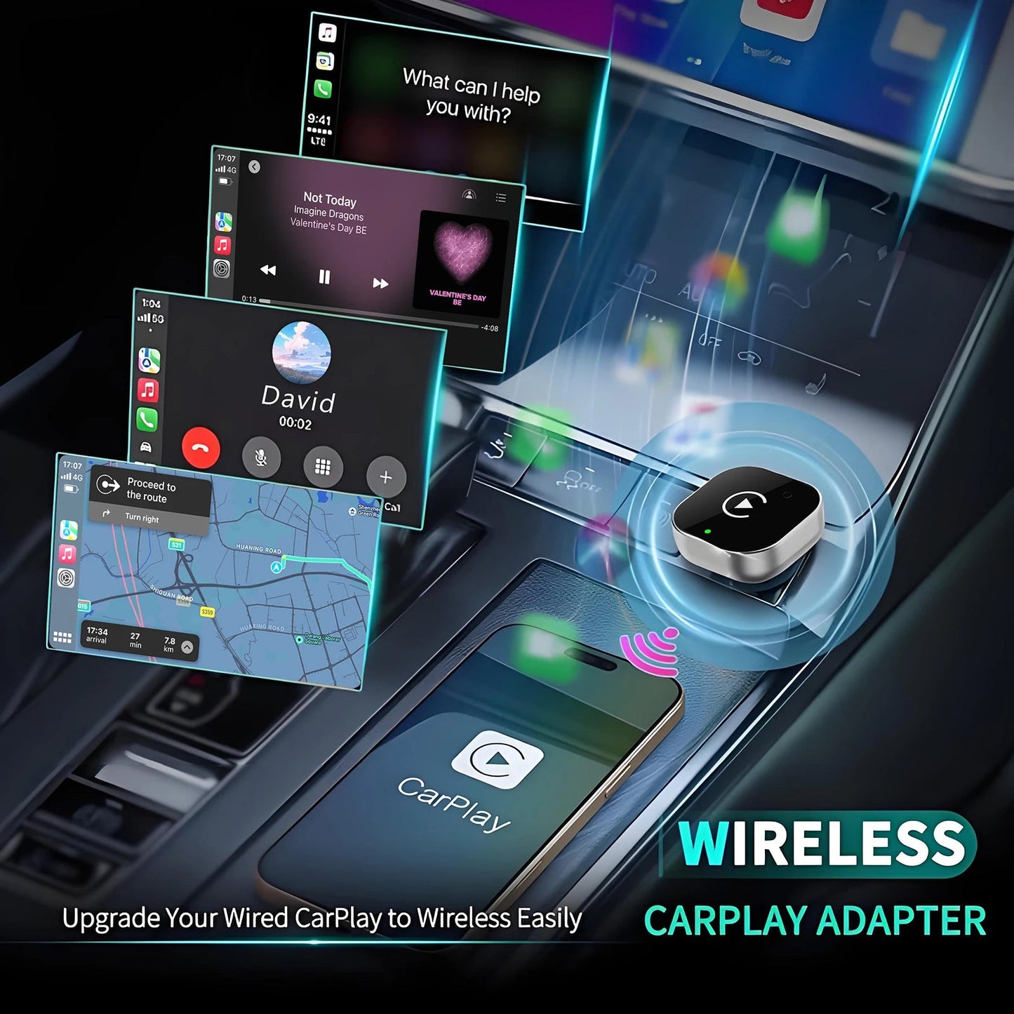 2 IN 1 Wireless Carplay Adapter, Converts Wired to Wireless carplay Adapter for iPhone, Wireless Control Plug & Play Carplay - Walmarkettt.com