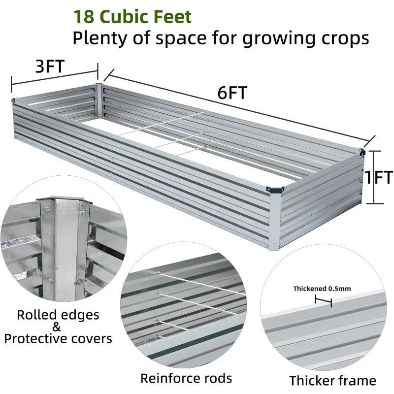 2 Pack 6x3x1FT Galvanized Raised Garden Beds Kit Outdoor Metal Gardening Planter Box For Vegetable Elevated Flower Herbs - Walmarkettt.com
