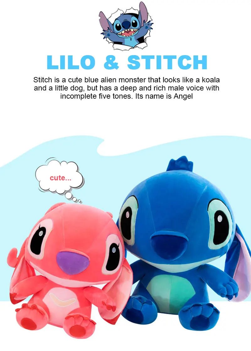 20 - 60cm Giant Size Lilo & Stitch Couple Models Cartoon Stuffed Plush Anime Plushs Toys Pendant Toy Pillow Kids Birthday Gift - Walmarkettt.com