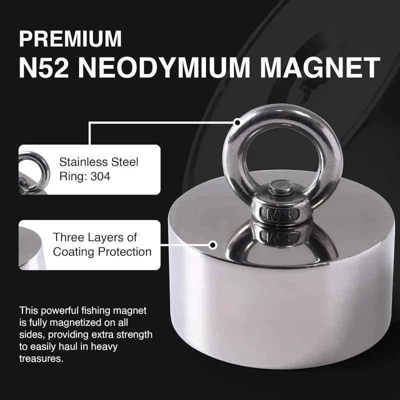 2000lb Strong 360 Degree Fishing Magnet For Magnetic Fishing, Strong Heavy Duty Neodymium N52 Magnets For Salvage Treasure - Walmarkettt.com