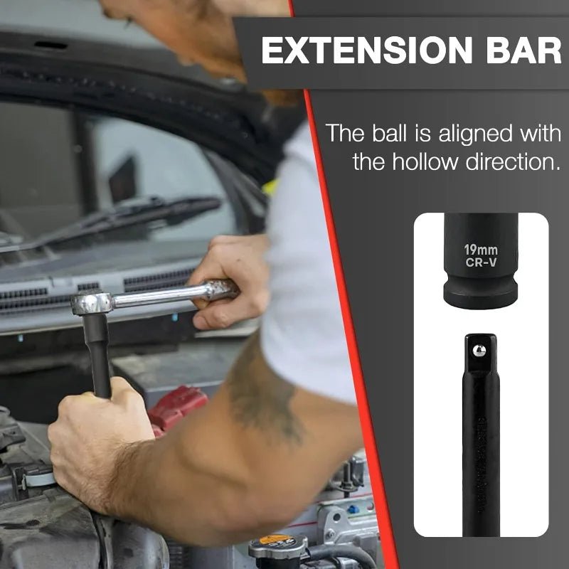 29pcs 1/2" Socket Set, Drive Deep Impact Socket Set, Including 3 ", 5", 10" Impact Extension Bar, Standard SAE (3/8 " - 1") - Walmarkettt.com