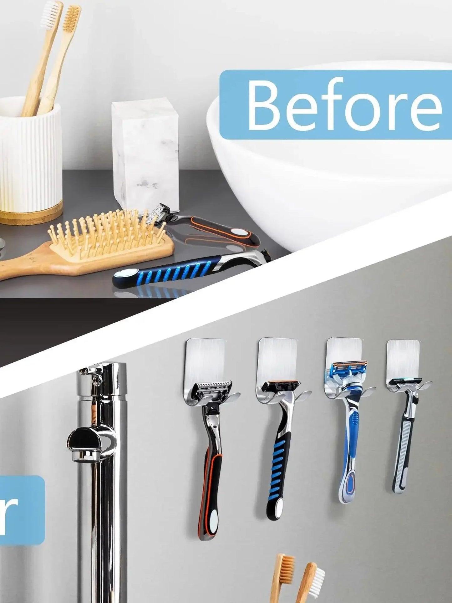 2pcs Razor Holder Stainless Steel Men Shaving Shaver Razor Stand Shelf Shaving Razor Storage Rack Bathroom Hook Organizer - Walmarkettt.com