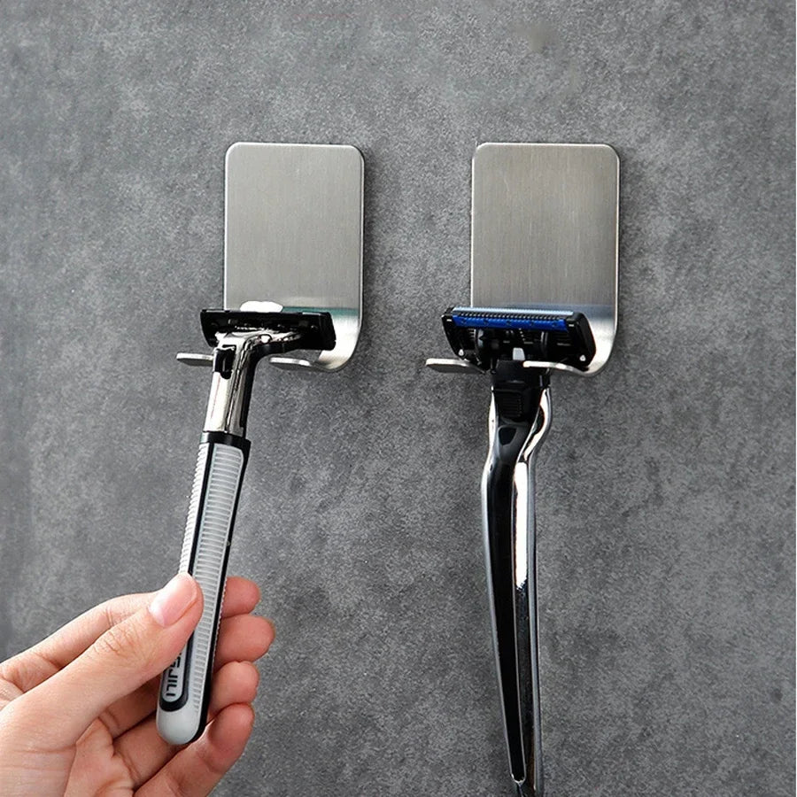 2pcs Razor Holder Stainless Steel Men Shaving Shaver Razor Stand Shelf Shaving Razor Storage Rack Bathroom Hook Organizer - Walmarkettt.com