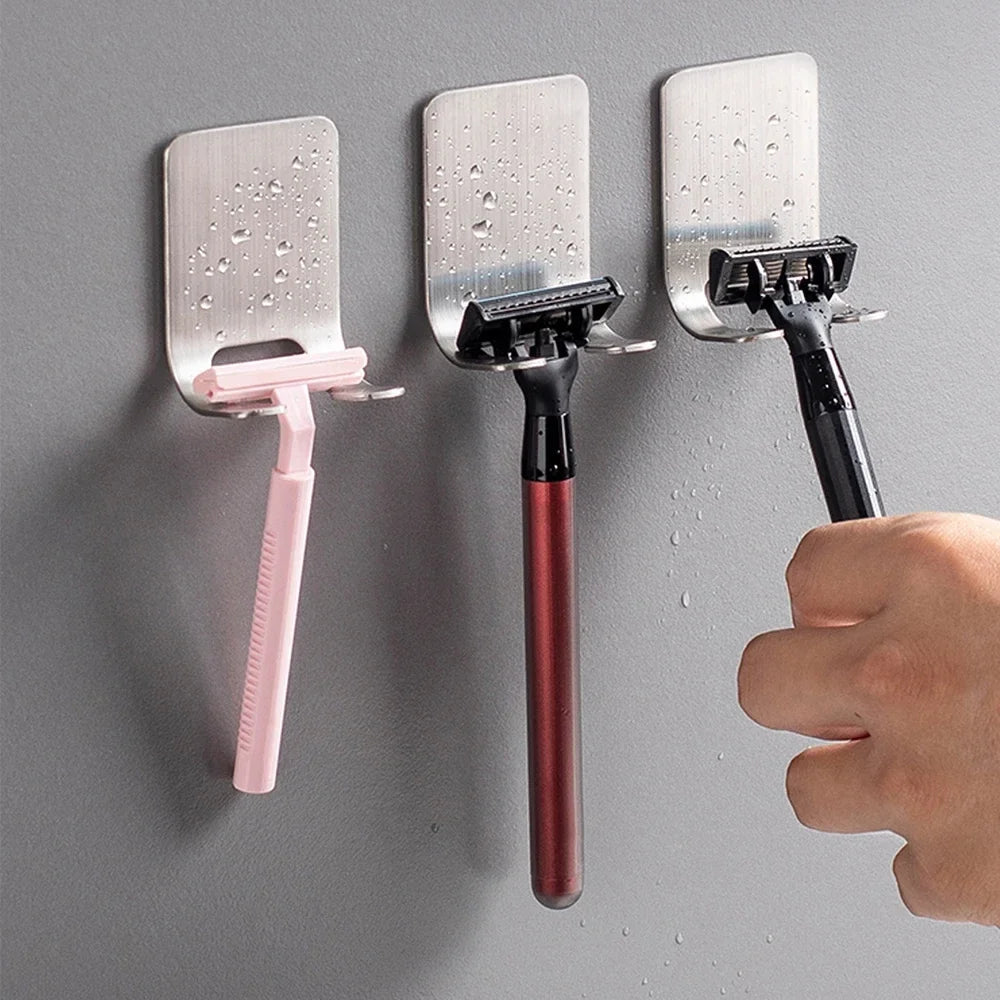 2pcs Razor Holder Stainless Steel Men Shaving Shaver Razor Stand Shelf Shaving Razor Storage Rack Bathroom Hook Organizer - Walmarkettt.com