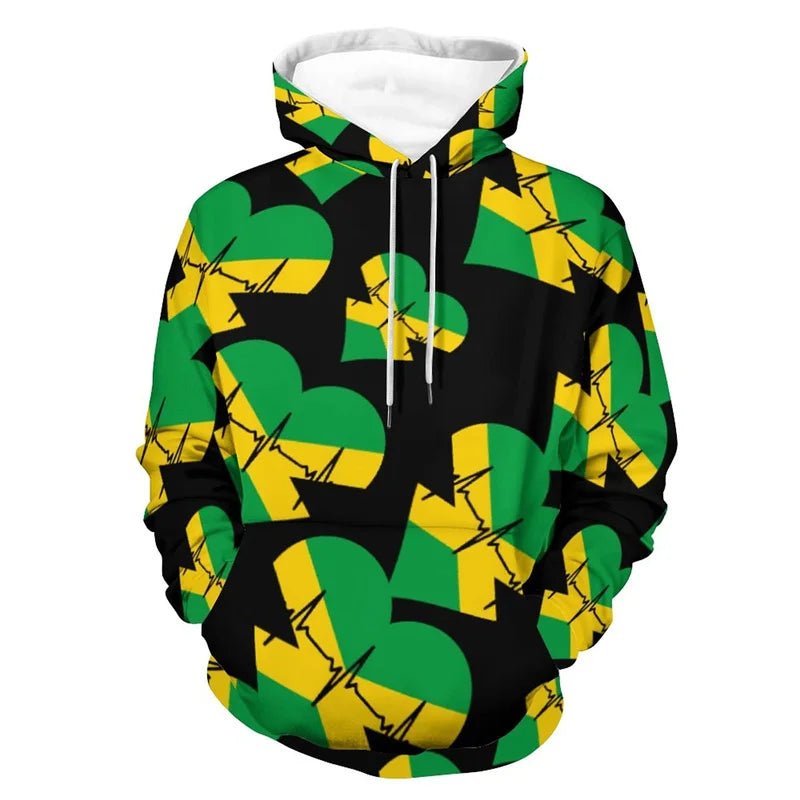 3D Printed Jamaica Flag Hoodie For Men Cool Streetwear Long Sleeves Hooded Sweatshirt Drawstring Spring Pullover Autumn Coat - Walmarkettt.com
