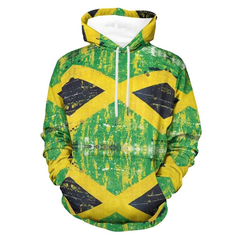 3D Printed Jamaica Flag Hoodie For Men Cool Streetwear Long Sleeves Hooded Sweatshirt Drawstring Spring Pullover Autumn Coat - Walmarkettt.com