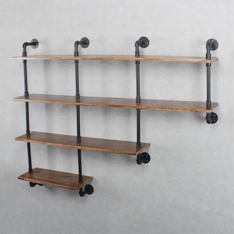 4 - Tiers 63inch Industrial Pipe Shelving,Rustic Floating Shelves,Shelves Wall Mount With Wine Rack,Decorative Accent Wall - Walmarkettt.com