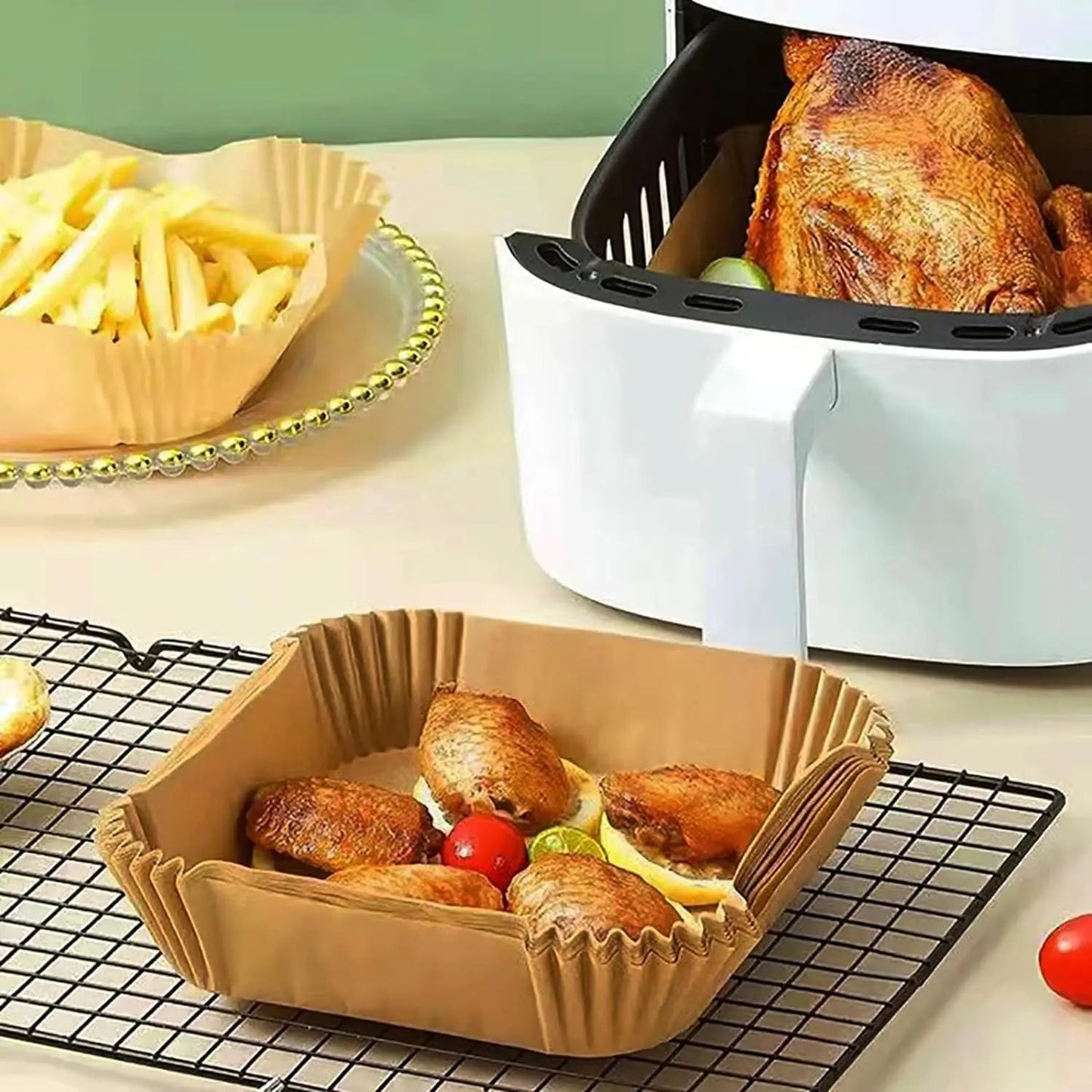 50PCS 100PCS Disposable Air Fryer Paper Oil Absorbing And Anti Oil Paper Tray Non Stick Baking Pad Large Toughness Square - Walmarkettt.com