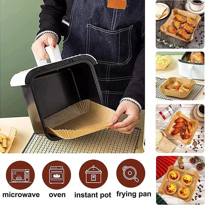 50PCS 100PCS Disposable Air Fryer Paper Oil Absorbing And Anti Oil Paper Tray Non Stick Baking Pad Large Toughness Square - Walmarkettt.com