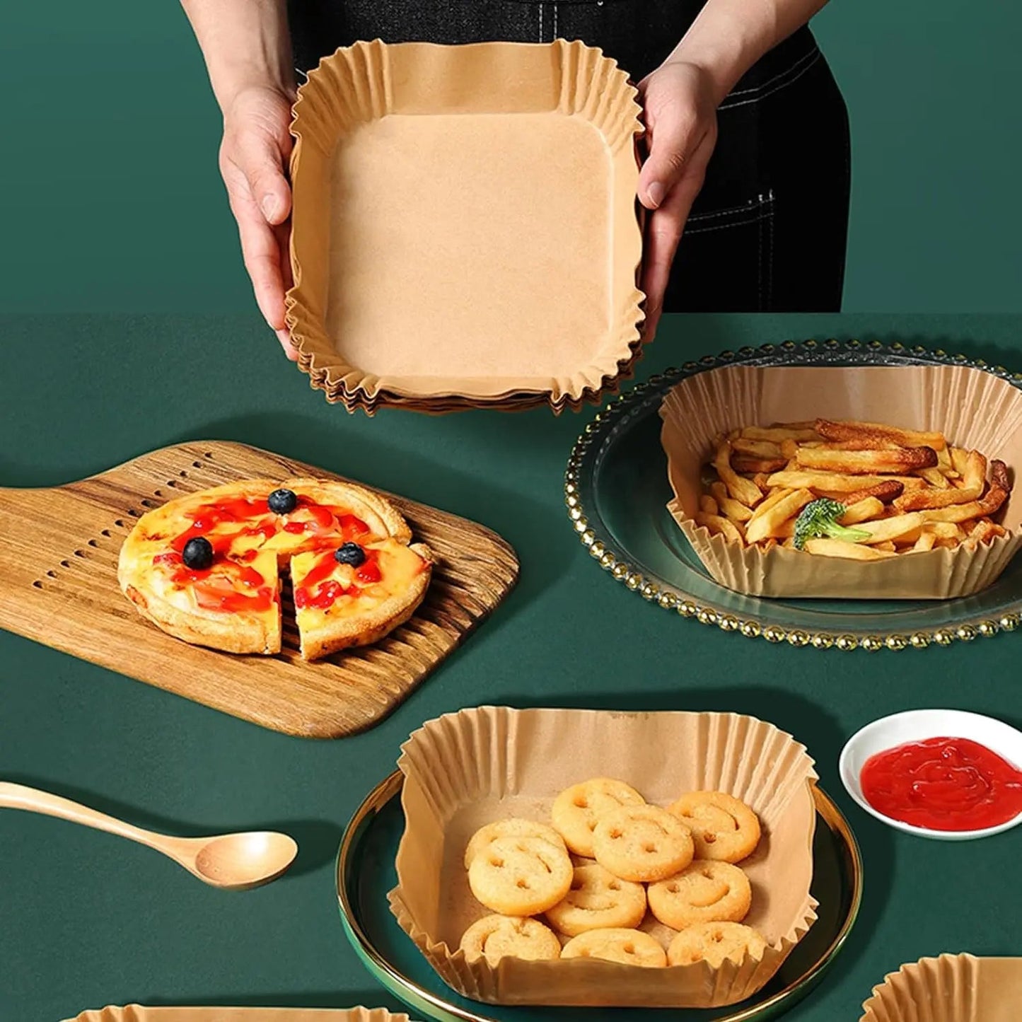 50PCS 100PCS Disposable Air Fryer Paper Oil Absorbing And Anti Oil Paper Tray Non Stick Baking Pad Large Toughness Square - Walmarkettt.com