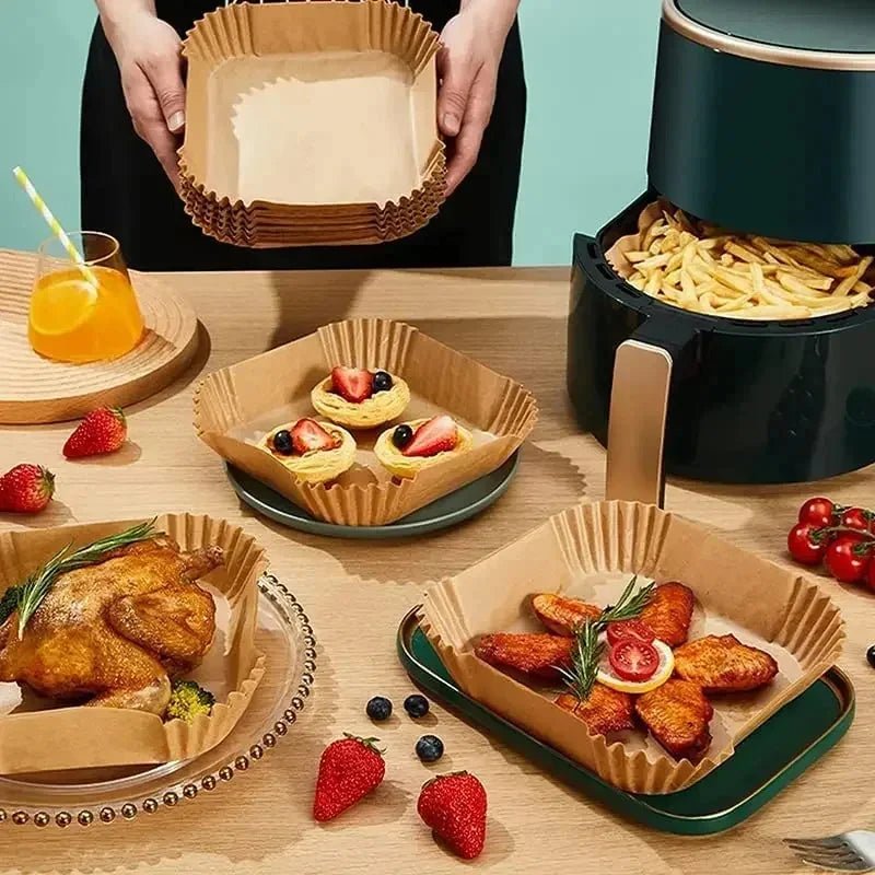50PCS 100PCS Disposable Air Fryer Paper Oil Absorbing And Anti Oil Paper Tray Non Stick Baking Pad Large Toughness Square - Walmarkettt.com