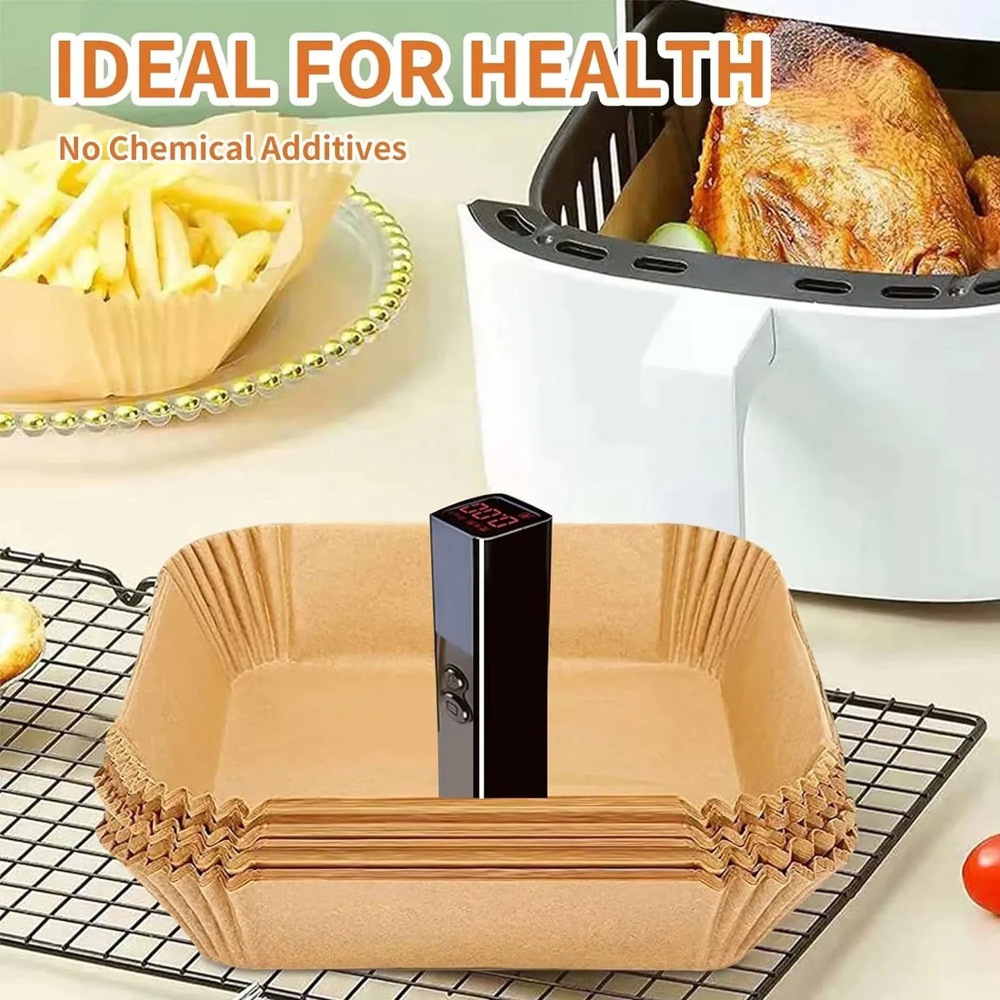 50PCS 100PCS Disposable Air Fryer Paper Oil Absorbing And Anti Oil Paper Tray Non Stick Baking Pad Large Toughness Square - Walmarkettt.com