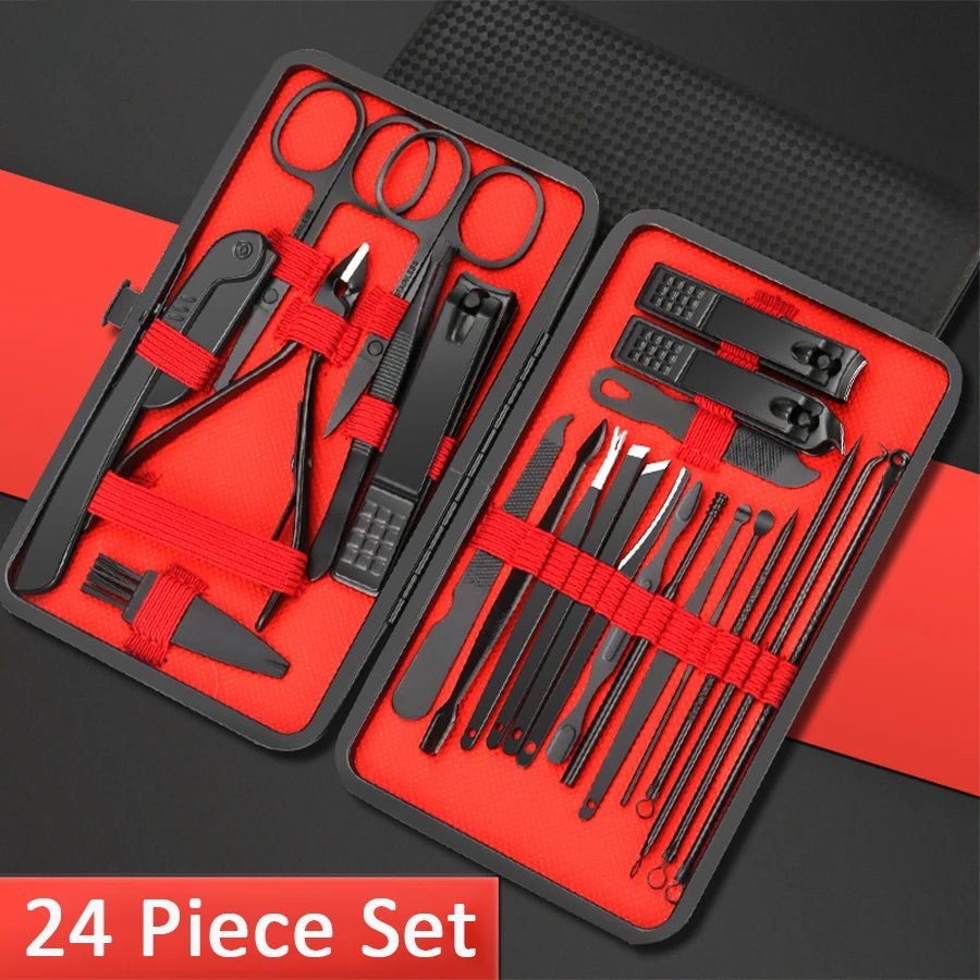 7/10/12/18/20/24PCS Set Professional Manicure Set Kits Stainless Steel Fingernail Toenail Clippers Set with Leather Portable - Walmarkettt.com