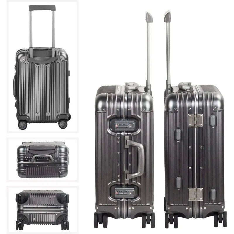 All Aluminum Carry On Luggage With TSA Locks Fashion Cool Metal Hard Shell Spinner Suitcase (Grey, 20 Inch) - Walmarkettt.com