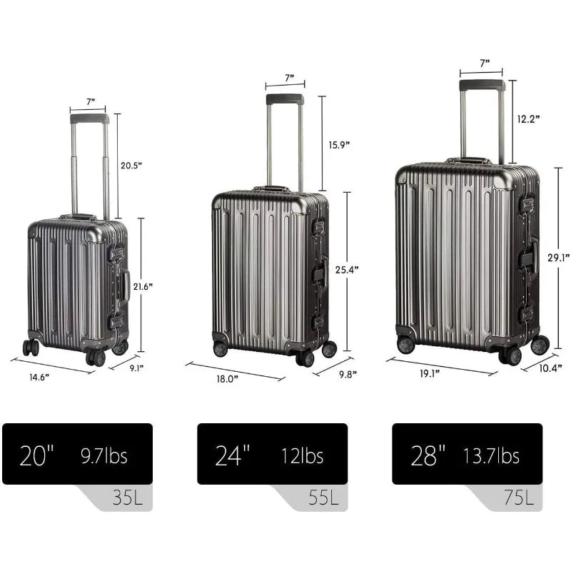 All Aluminum Carry On Luggage With TSA Locks Fashion Cool Metal Hard Shell Spinner Suitcase (Grey, 20 Inch) - Walmarkettt.com