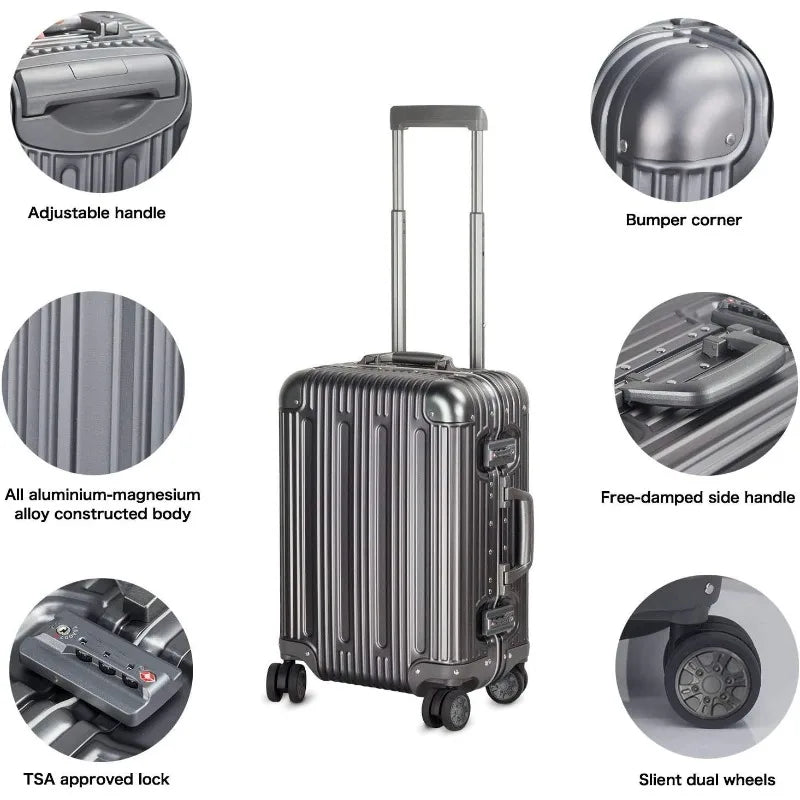 All Aluminum Carry On Luggage With TSA Locks Fashion Cool Metal Hard Shell Spinner Suitcase (Grey, 20 Inch) - Walmarkettt.com