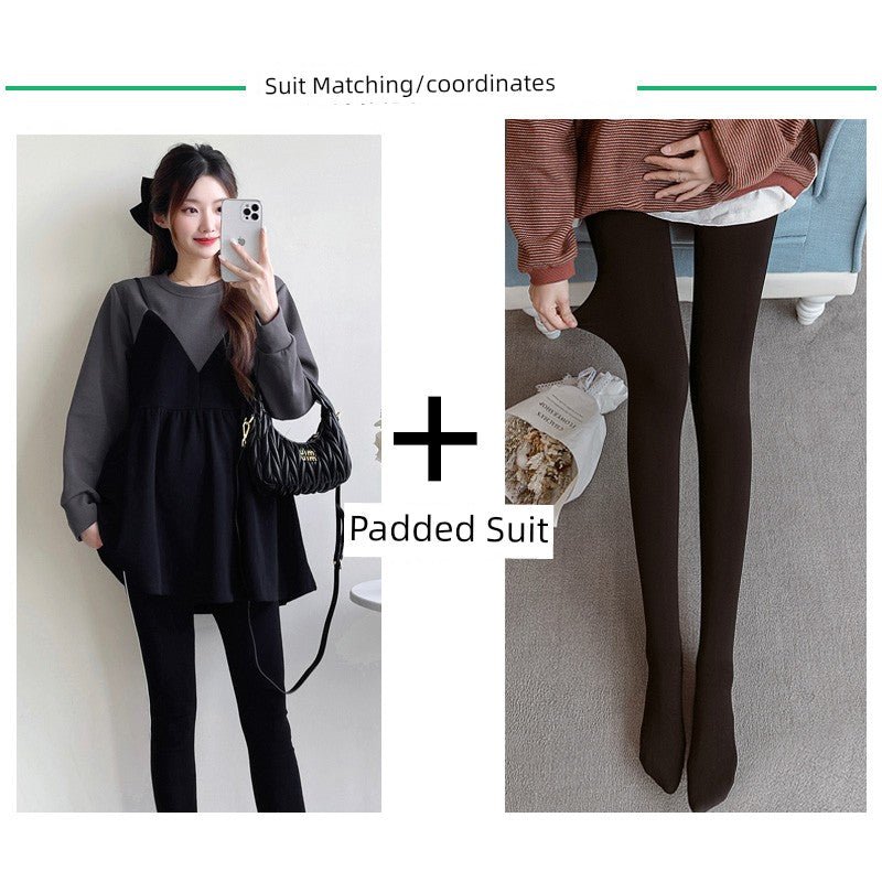 Autumn Clothes for Pregnant Women 2025 New Arrival Dress Autumn and Winter Going out Clothes K - style Fashion Velvet Padded Loose Sweatshirt Skirt - Walmarkettt.com