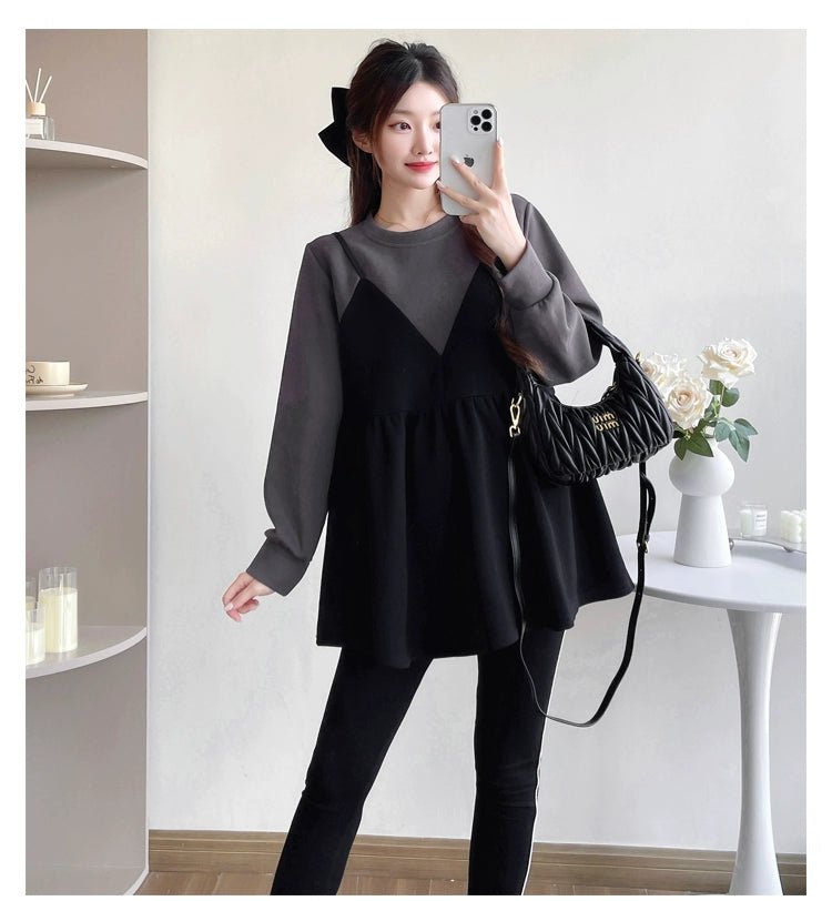 Autumn Clothes for Pregnant Women 2025 New Arrival Dress Autumn and Winter Going out Clothes K - style Fashion Velvet Padded Loose Sweatshirt Skirt - Walmarkettt.com