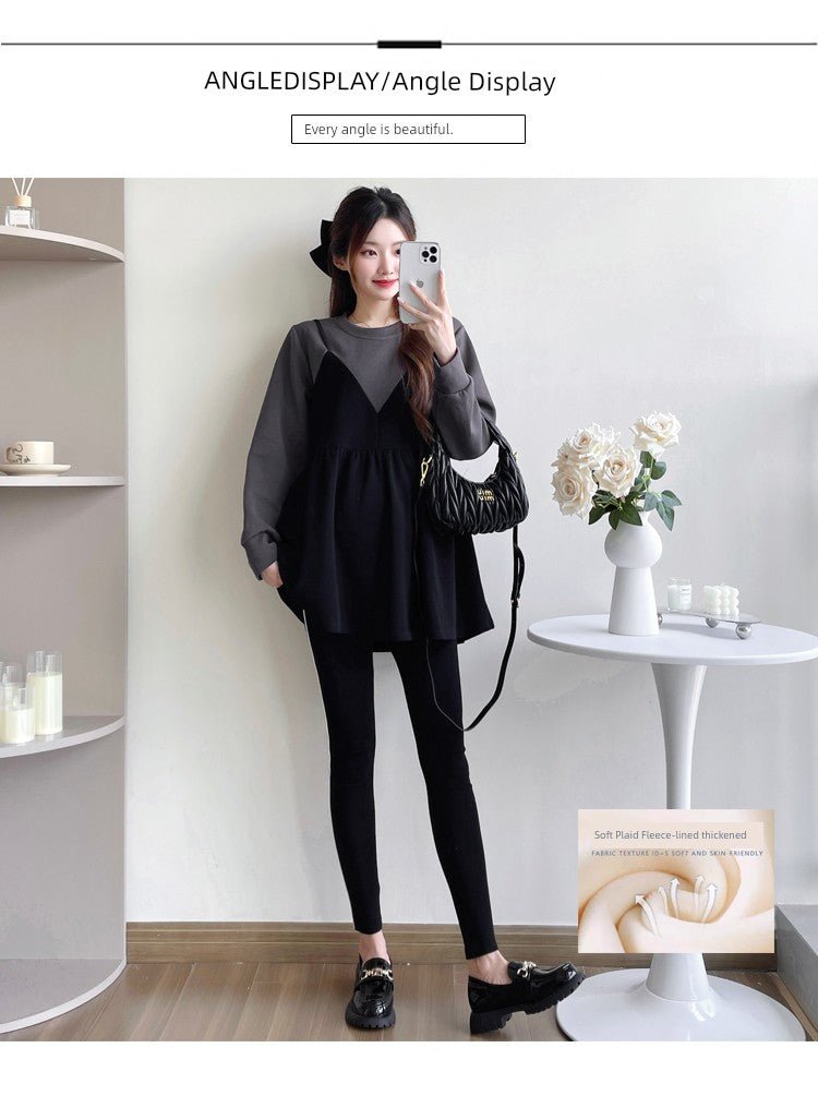 Autumn Clothes for Pregnant Women 2025 New Arrival Dress Autumn and Winter Going out Clothes K - style Fashion Velvet Padded Loose Sweatshirt Skirt - Walmarkettt.com