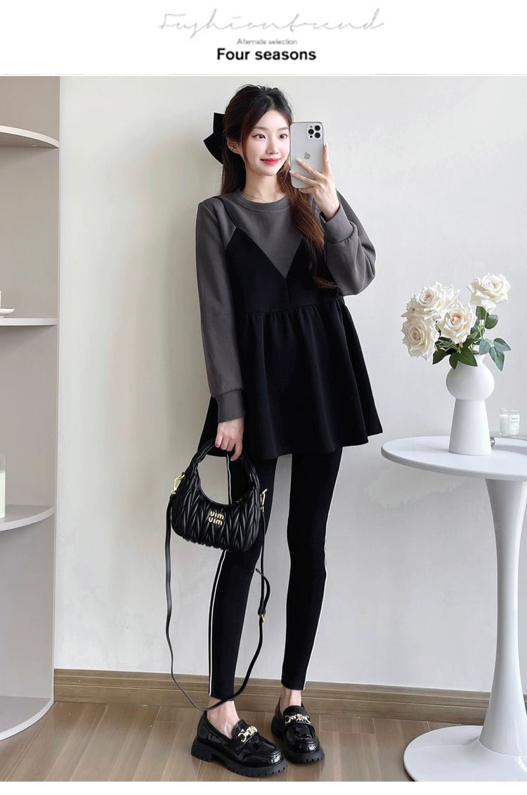 Autumn Clothes for Pregnant Women 2025 New Arrival Dress Autumn and Winter Going out Clothes K - style Fashion Velvet Padded Loose Sweatshirt Skirt - Walmarkettt.com