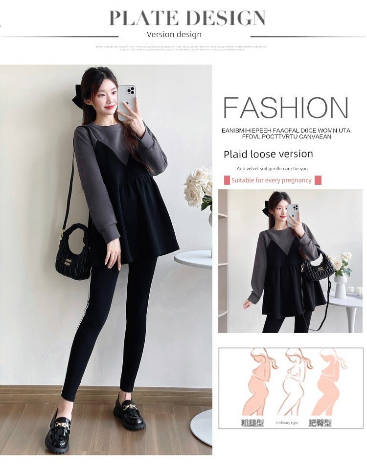 Autumn Clothes for Pregnant Women 2025 New Arrival Dress Autumn and Winter Going out Clothes K - style Fashion Velvet Padded Loose Sweatshirt Skirt - Walmarkettt.com