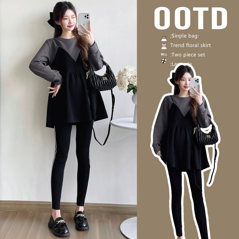 Autumn Clothes for Pregnant Women 2025 New Arrival Dress Autumn and Winter Going out Clothes K - style Fashion Velvet Padded Loose Sweatshirt Skirt - Walmarkettt.com