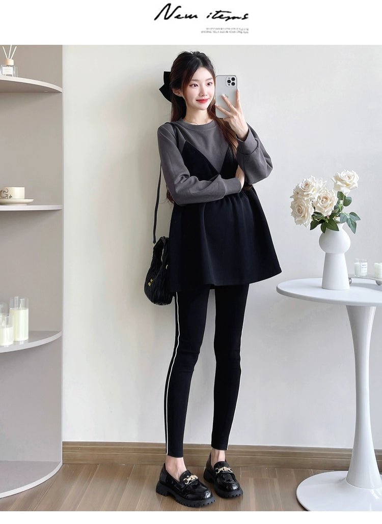 Autumn Clothes for Pregnant Women 2025 New Arrival Dress Autumn and Winter Going out Clothes K - style Fashion Velvet Padded Loose Sweatshirt Skirt - Walmarkettt.com