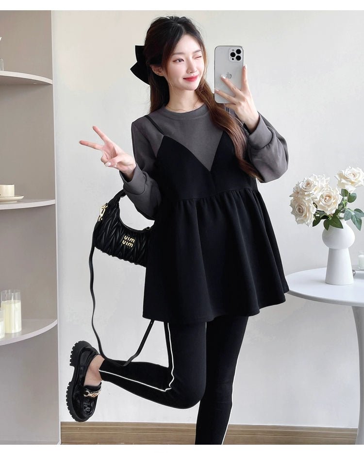 Autumn Clothes for Pregnant Women 2025 New Arrival Dress Autumn and Winter Going out Clothes K - style Fashion Velvet Padded Loose Sweatshirt Skirt - Walmarkettt.com
