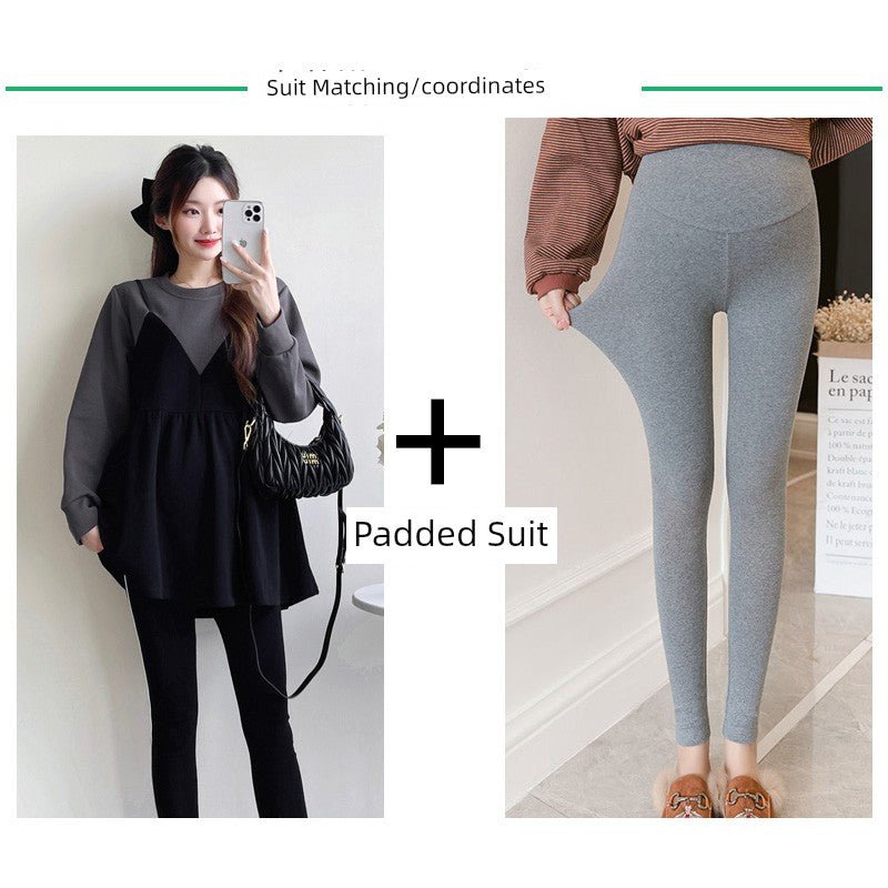 Autumn Clothes for Pregnant Women 2025 New Arrival Dress Autumn and Winter Going out Clothes K - style Fashion Velvet Padded Loose Sweatshirt Skirt - Walmarkettt.com
