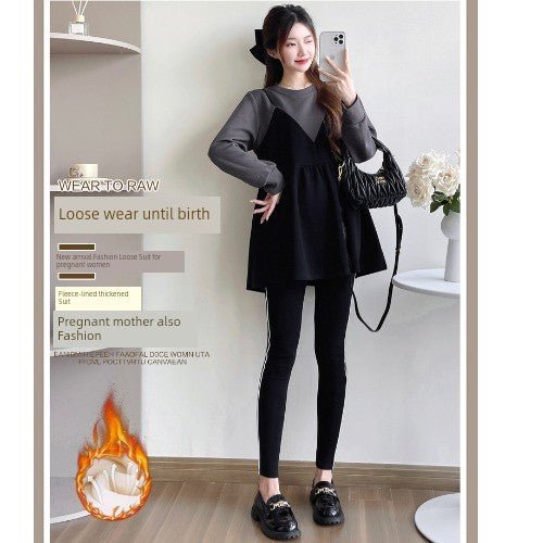 Autumn Clothes for Pregnant Women 2025 New Arrival Dress Autumn and Winter Going out Clothes K - style Fashion Velvet Padded Loose Sweatshirt Skirt - Walmarkettt.com