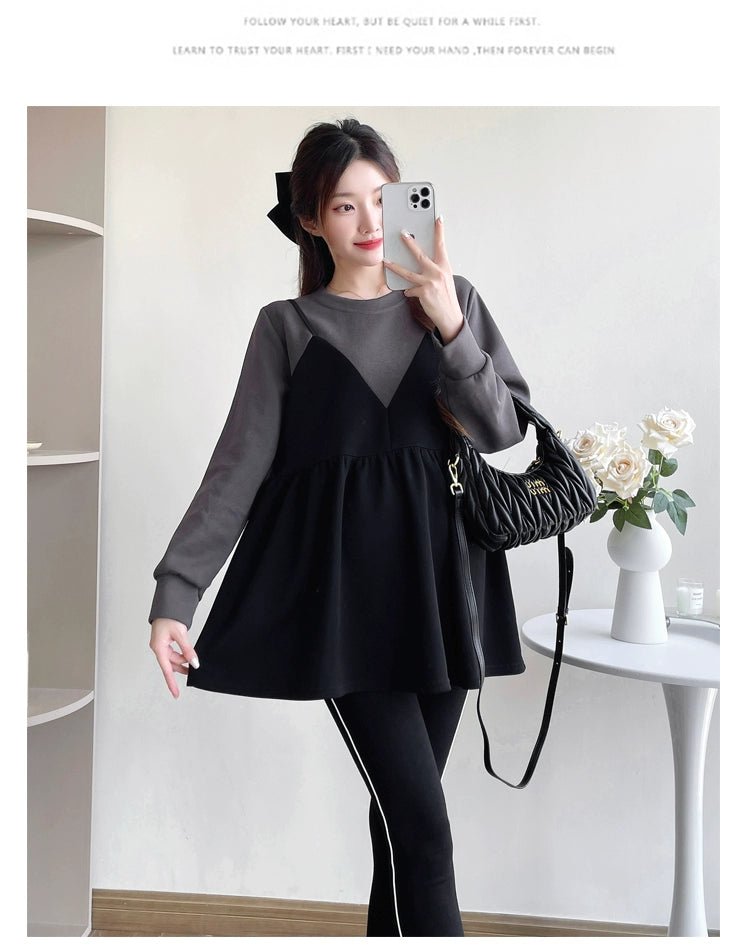 Autumn Clothes for Pregnant Women 2025 New Arrival Dress Autumn and Winter Going out Clothes K - style Fashion Velvet Padded Loose Sweatshirt Skirt - Walmarkettt.com