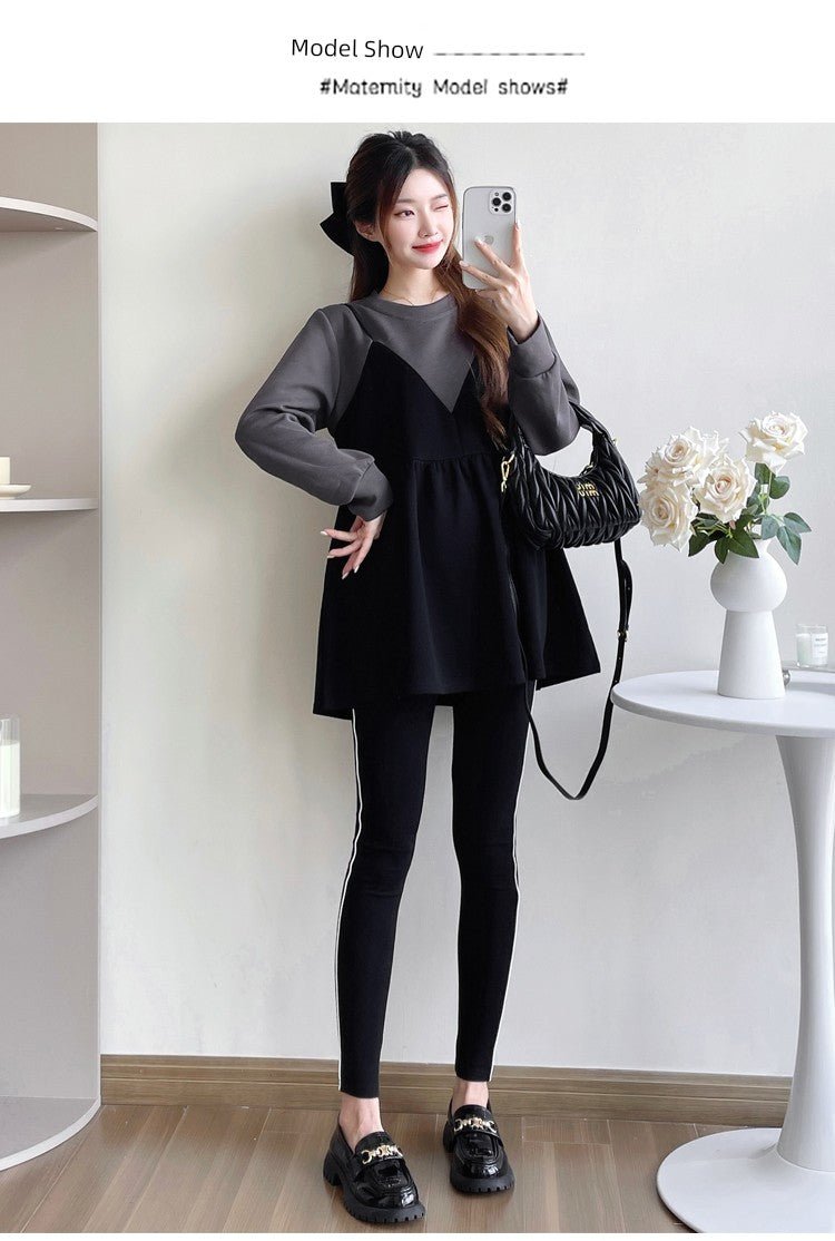 Autumn Clothes for Pregnant Women 2025 New Arrival Dress Autumn and Winter Going out Clothes K - style Fashion Velvet Padded Loose Sweatshirt Skirt - Walmarkettt.com